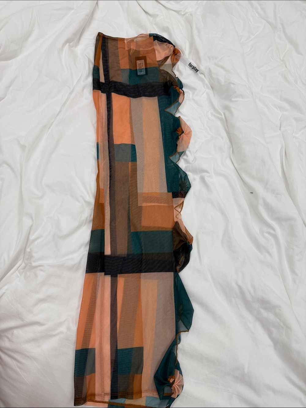 Geometric Sheer Ruffle Hem Skirt